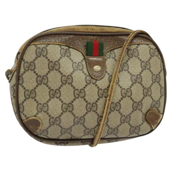 GUCCI GG Supreme Web Sherry Line Shoulder Bag PVC Beige - Picture 1 of 14